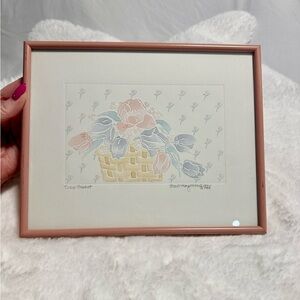 Tulip Basket by Shawn Mory McMillion 1984 Signed Professionally Framed Vintage